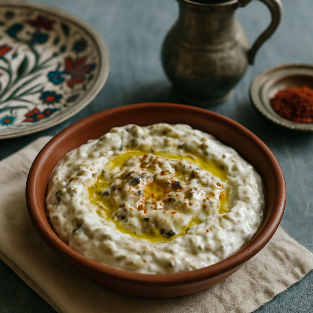 Patlıcan Salatası — Καμένη Μελιτζάνα Ανακατεμένη με Γιαούρτι